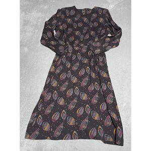 Vintage Katie Lewis Dress Womens 16 Abstract Print‎ Long Sleeve Modest Button